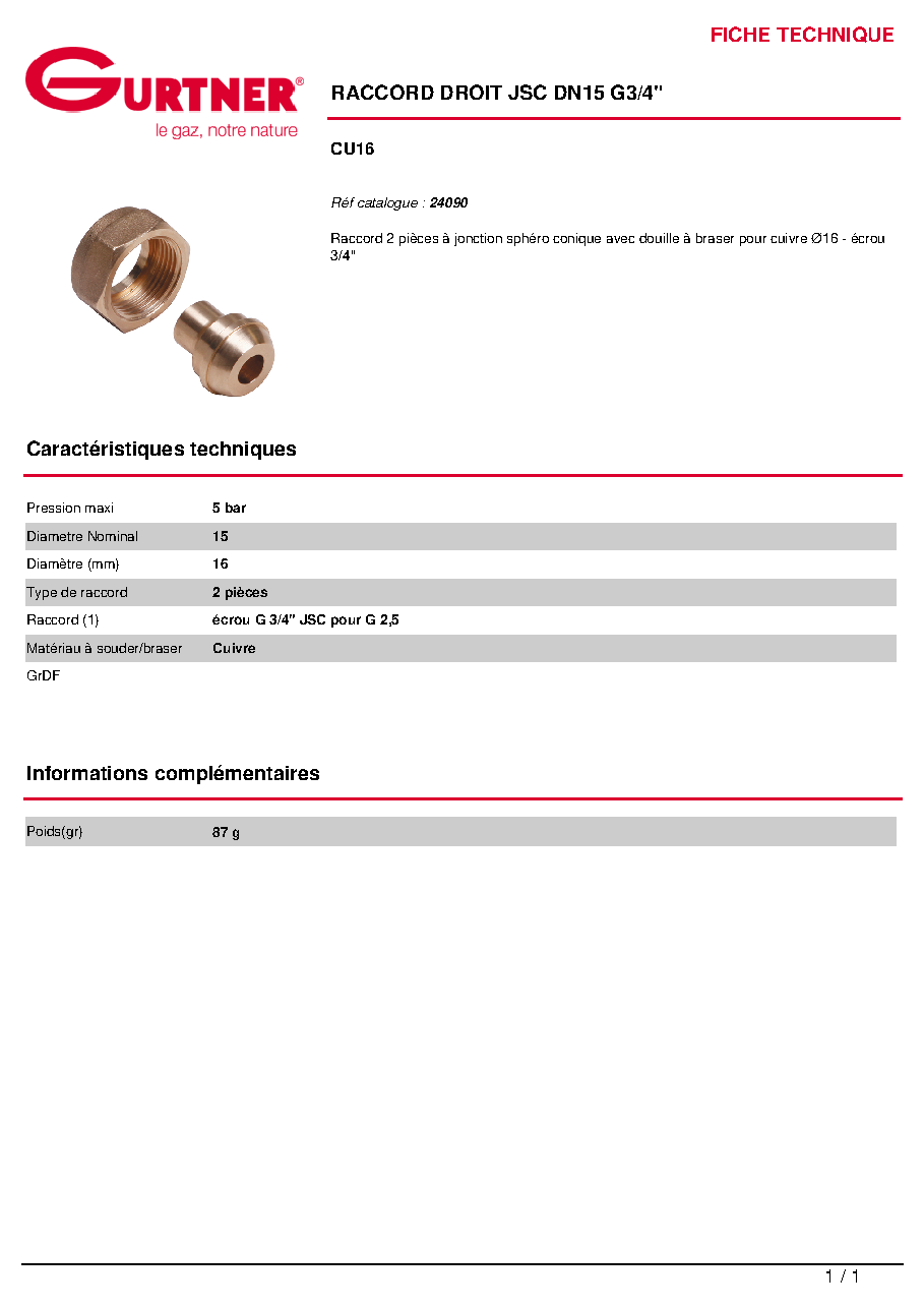 Fiche technique fournisseur