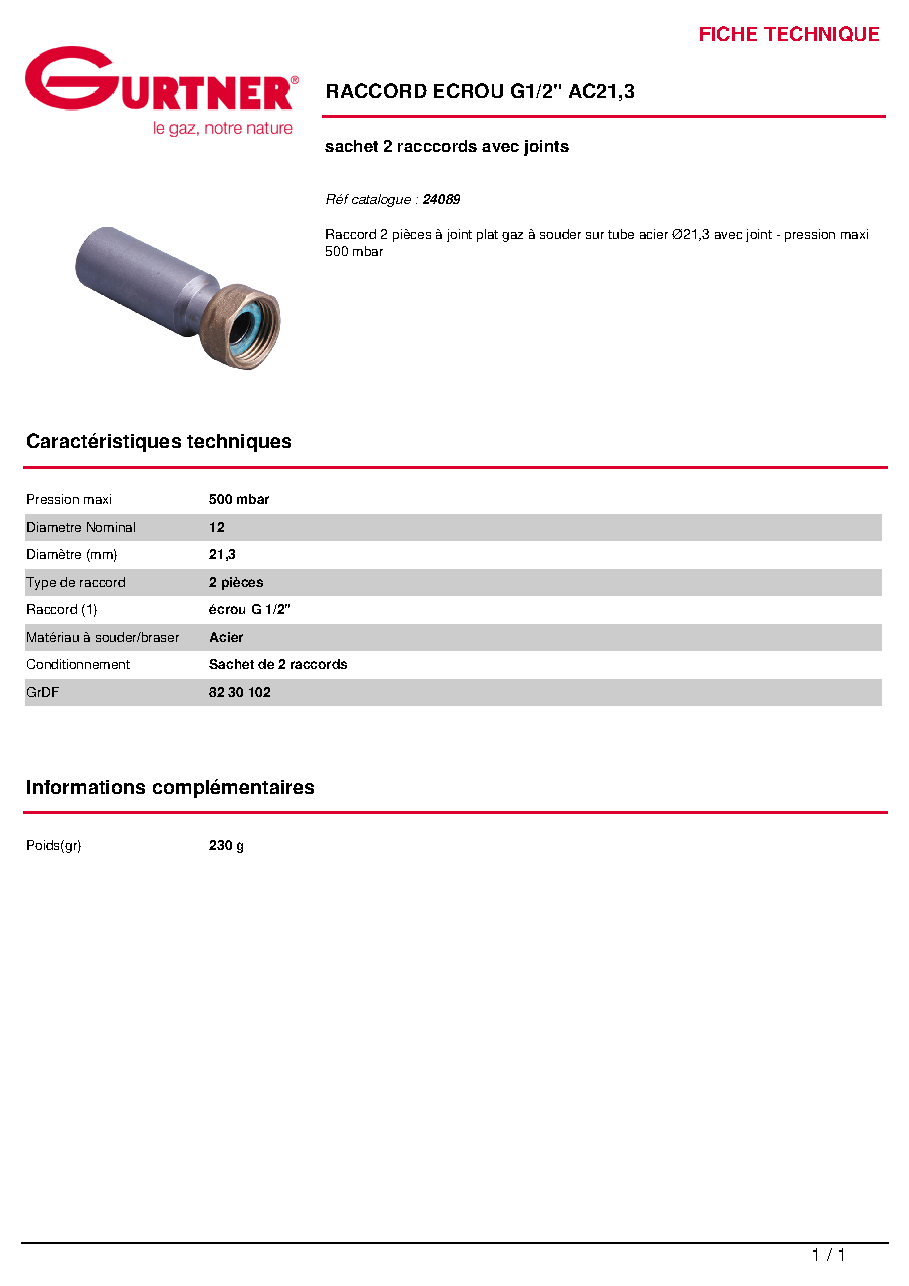 Fiche technique fournisseur