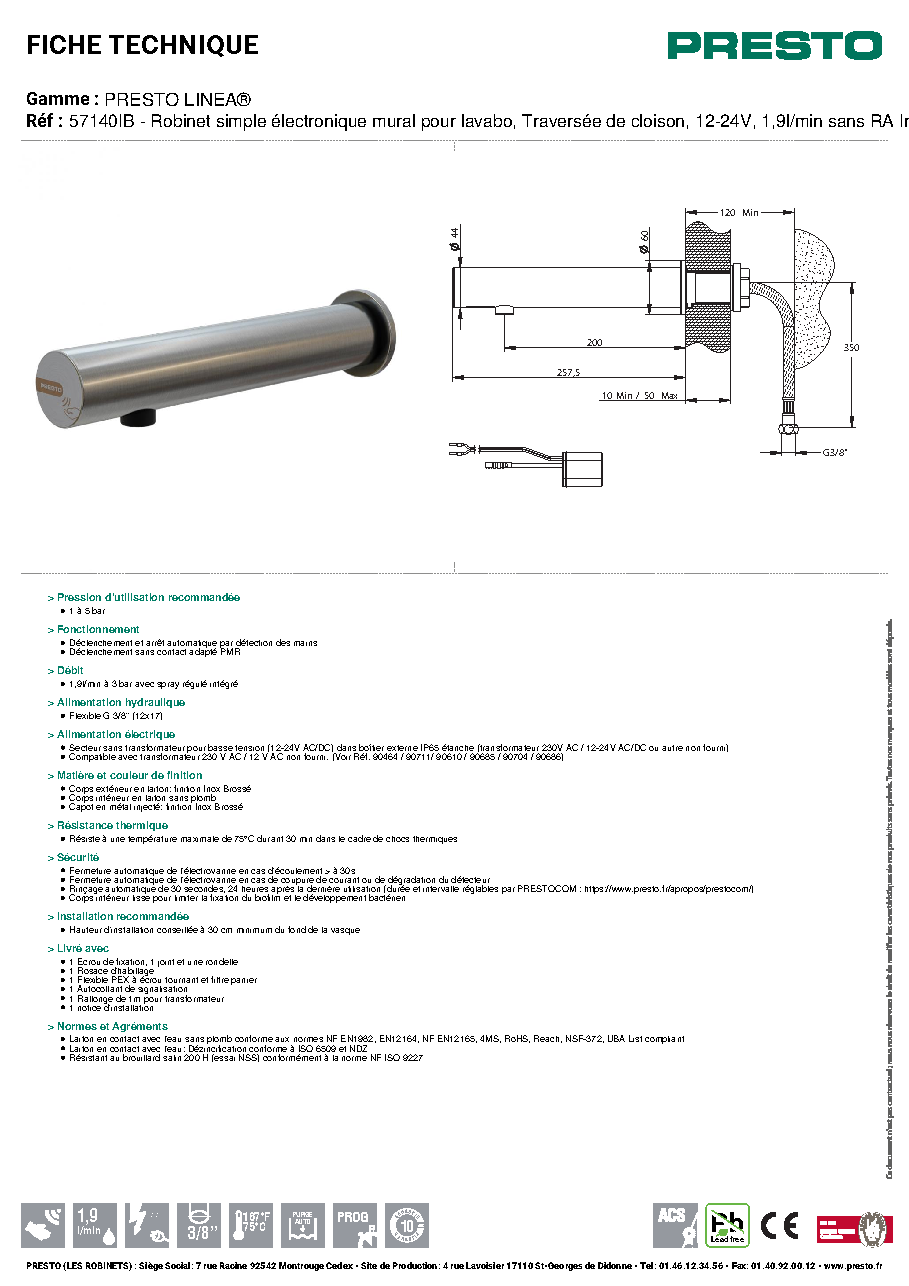 Fiche technique fournisseur