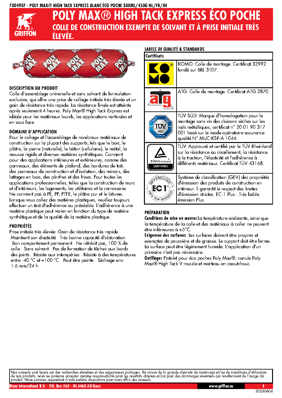 Fiche technique fournisseur