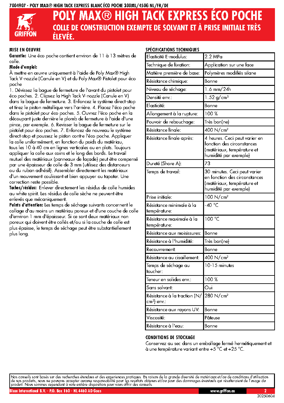 Fiche technique fournisseur