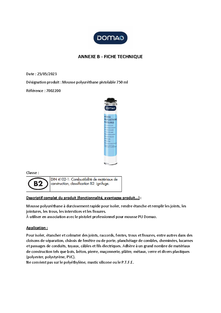 Fiche technique fournisseur