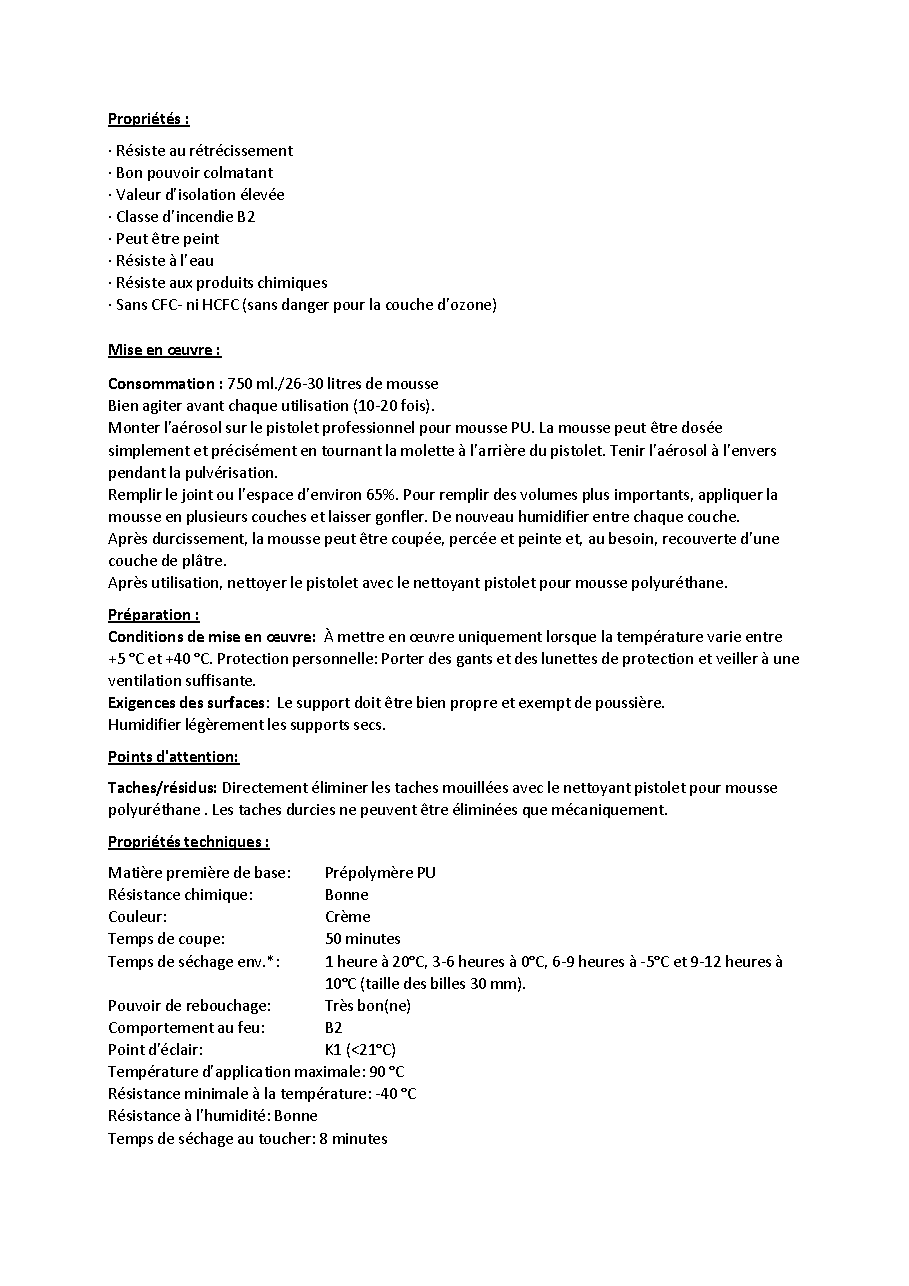 Fiche technique fournisseur