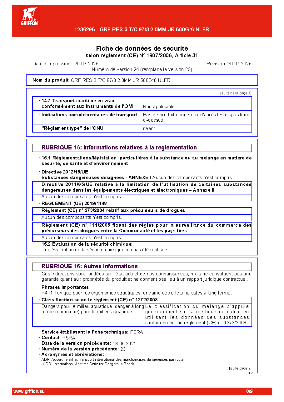 Fiche technique fournisseur
