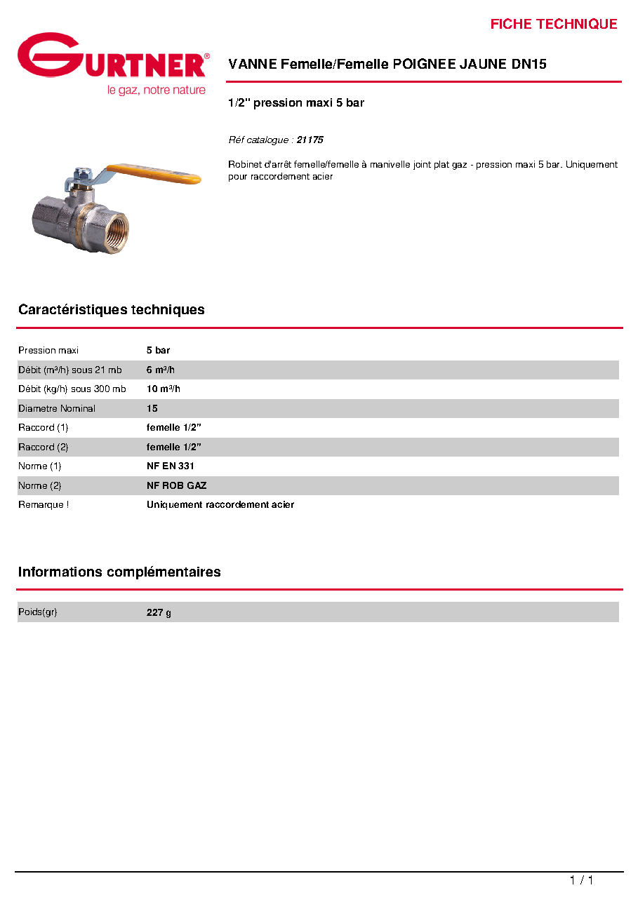 Fiche technique fournisseur