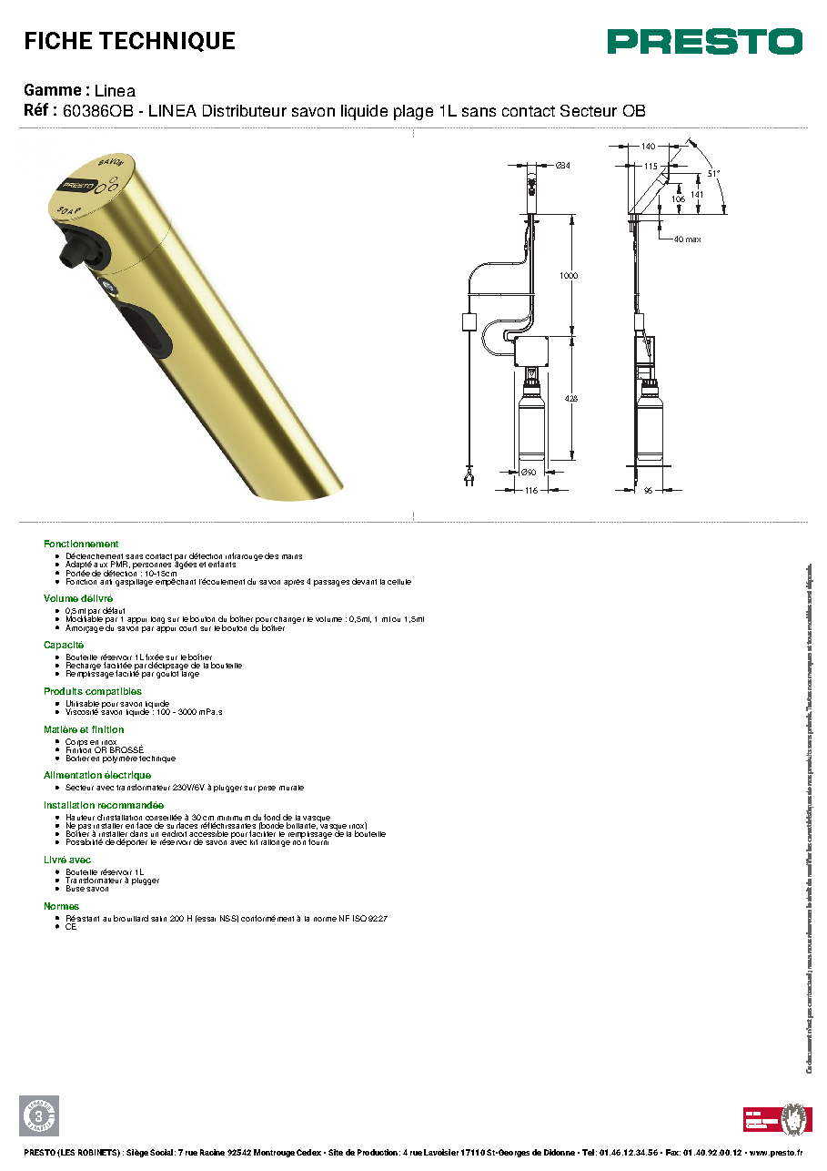 Fiche technique fournisseur