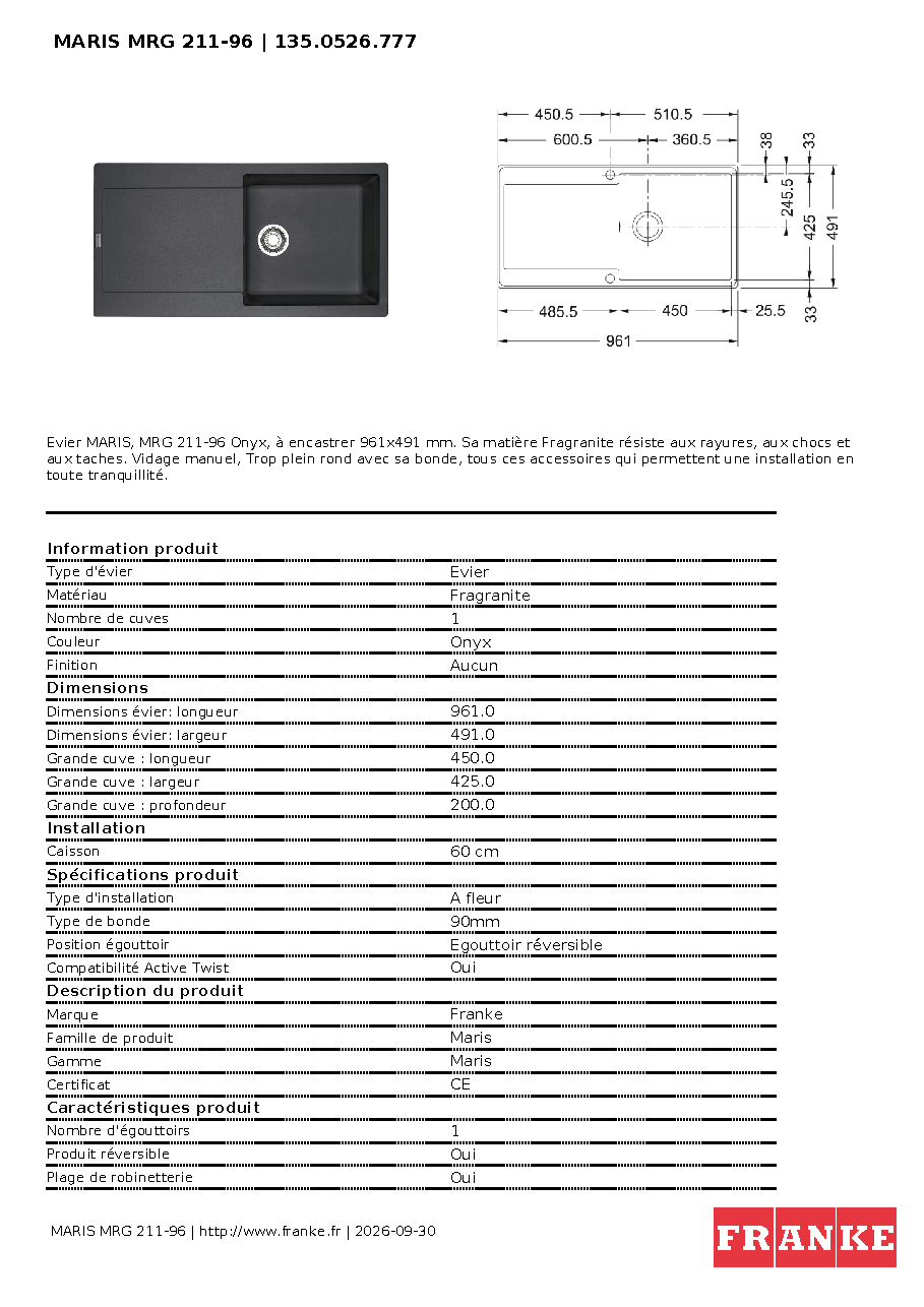 Fiche technique fournisseur