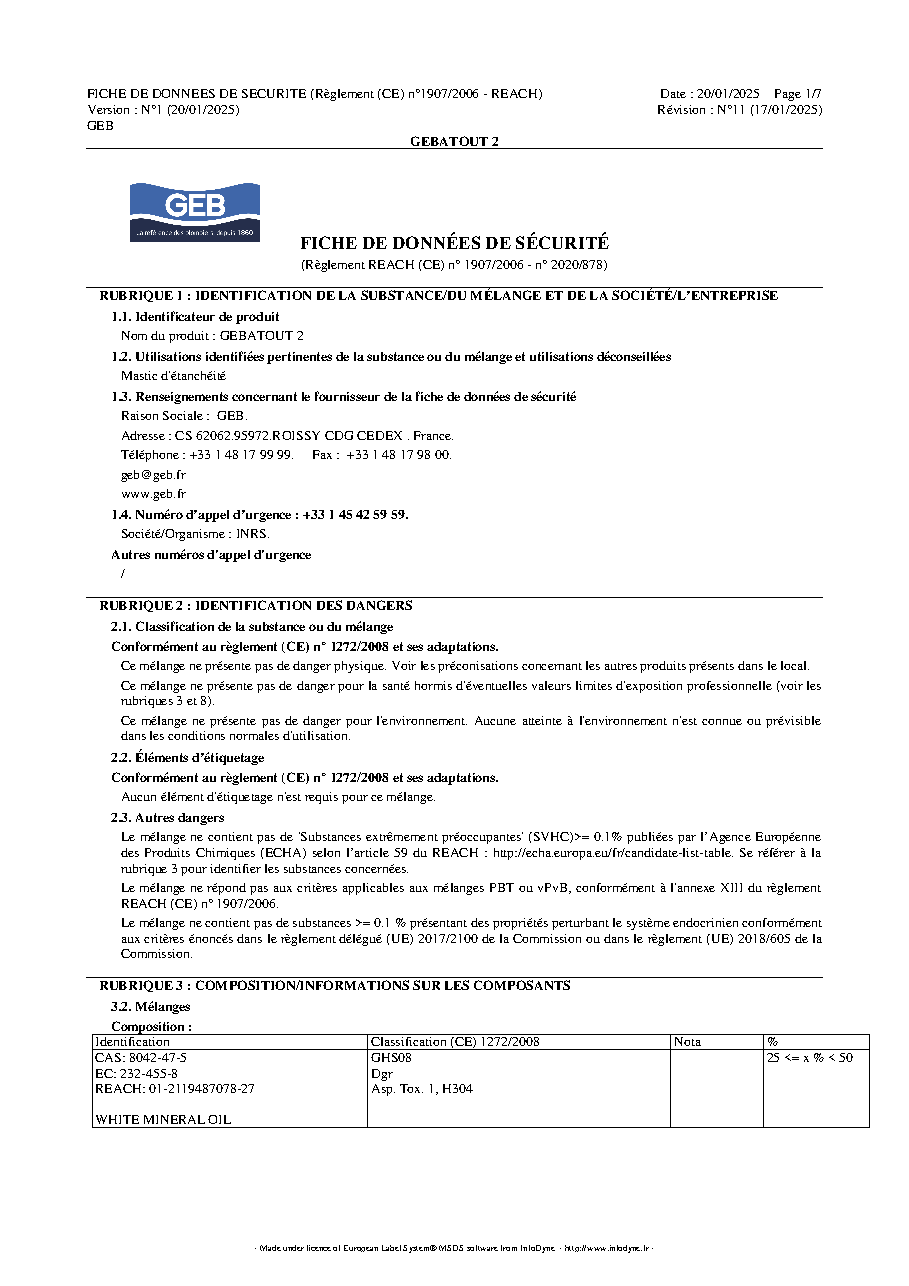 Fiche technique fournisseur