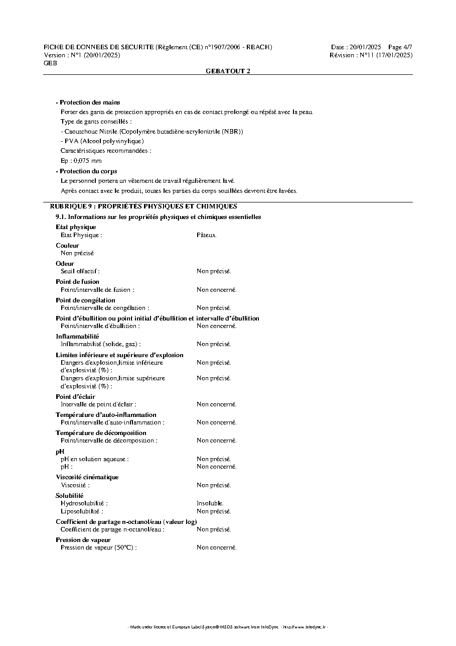 Fiche technique fournisseur