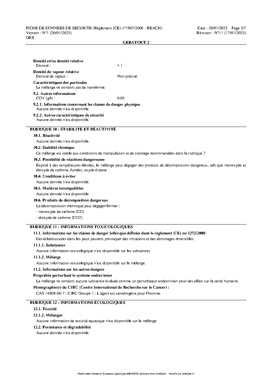 Fiche technique fournisseur