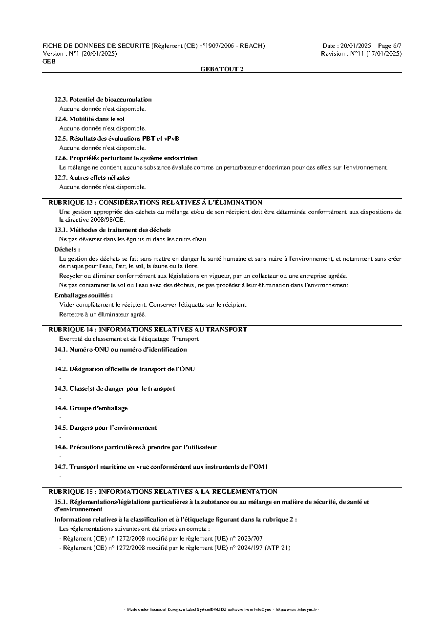 Fiche technique fournisseur