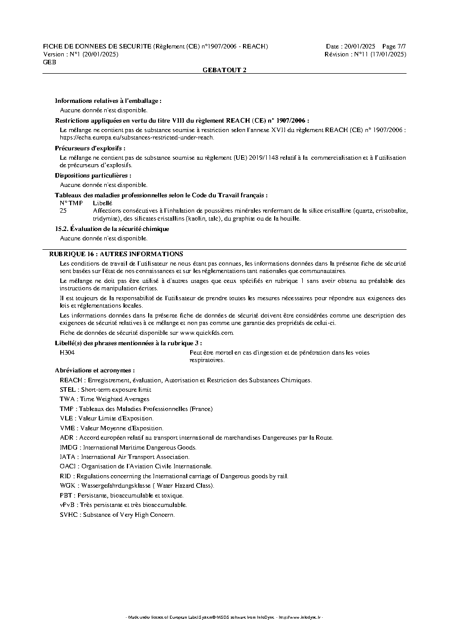 Fiche technique fournisseur