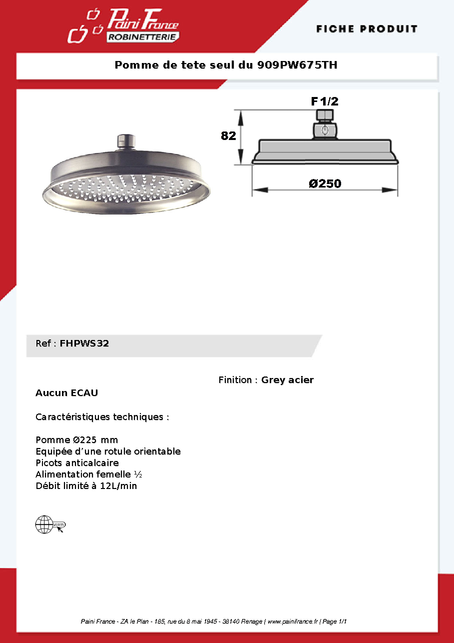 Fiche technique fournisseur