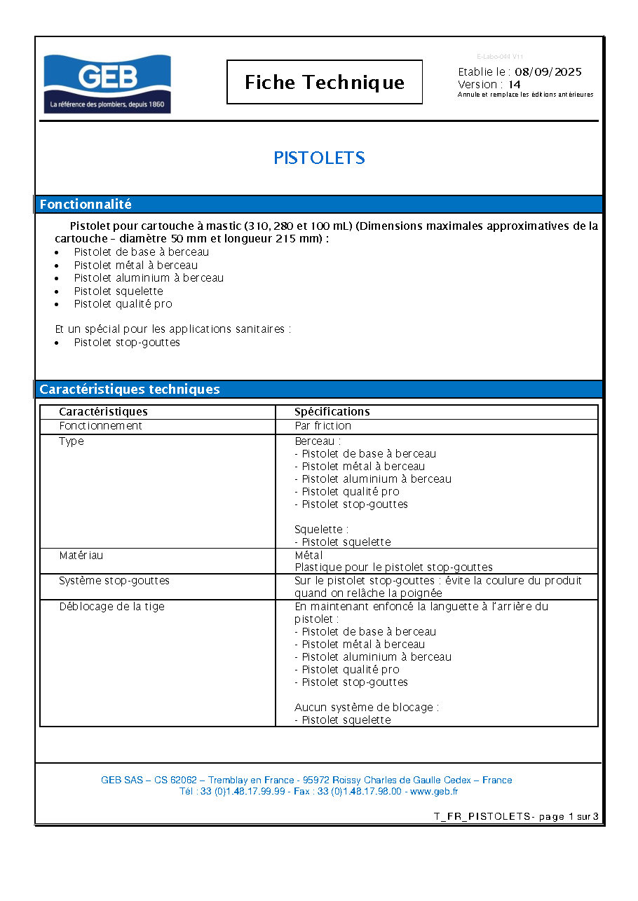 Fiche technique fournisseur