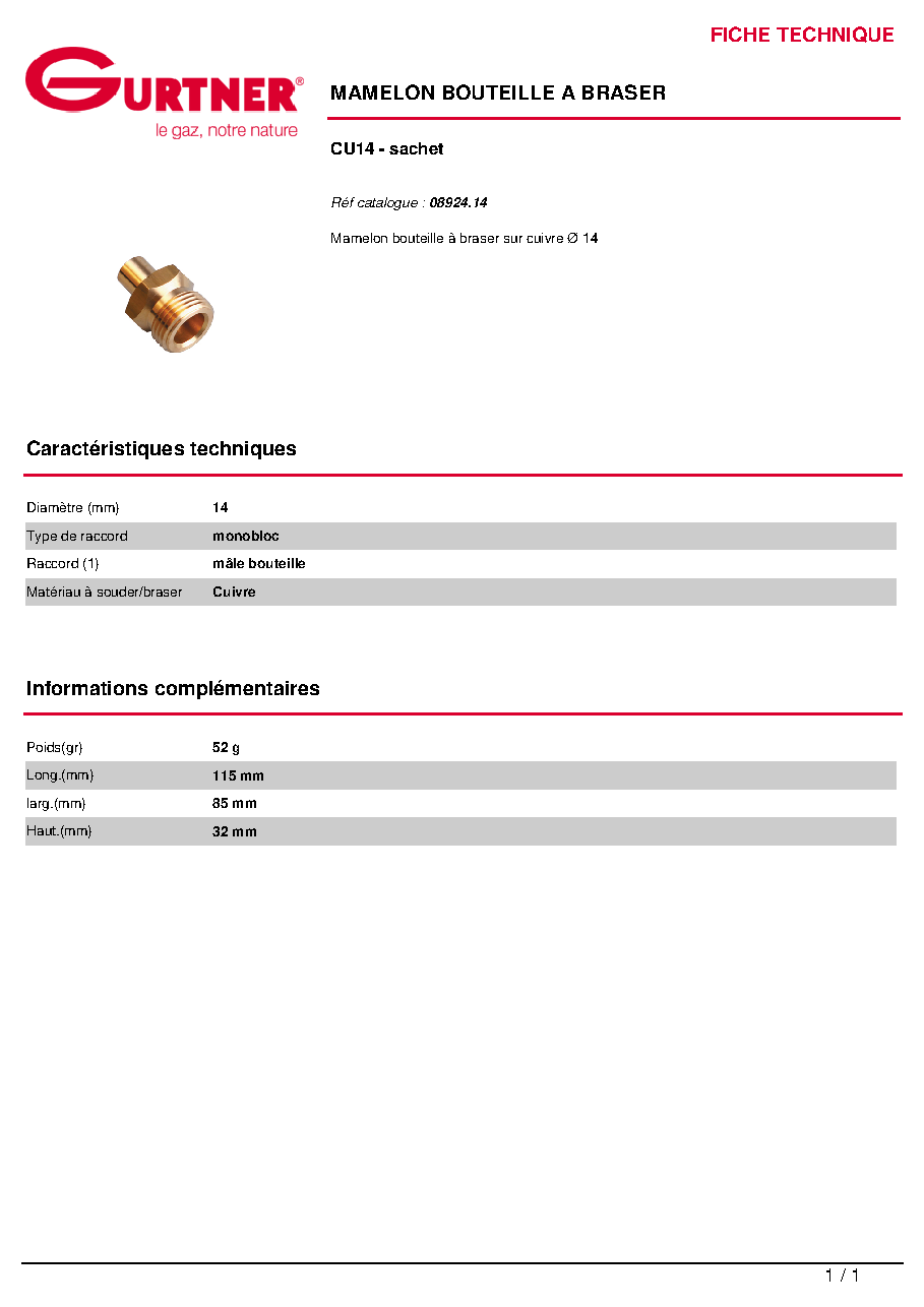 Fiche technique fournisseur