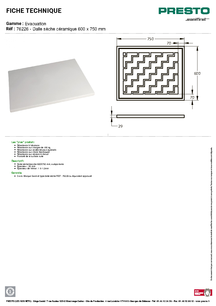 Fiche technique fournisseur