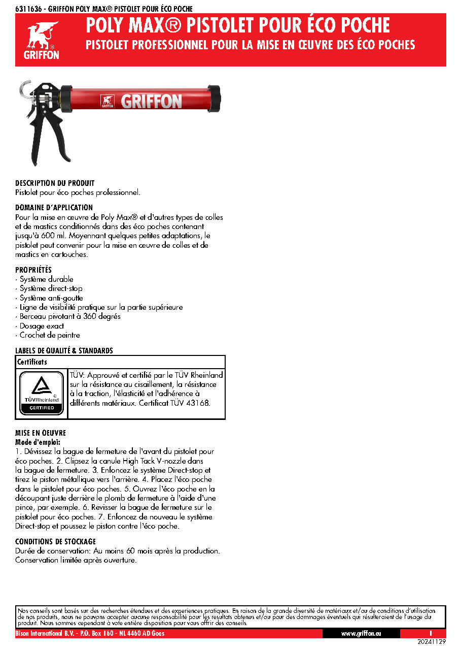 Fiche technique fournisseur