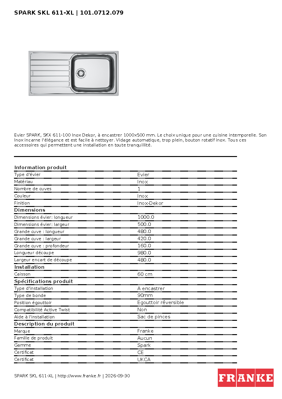 Fiche technique fournisseur