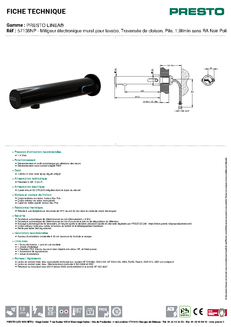 Fiche technique fournisseur