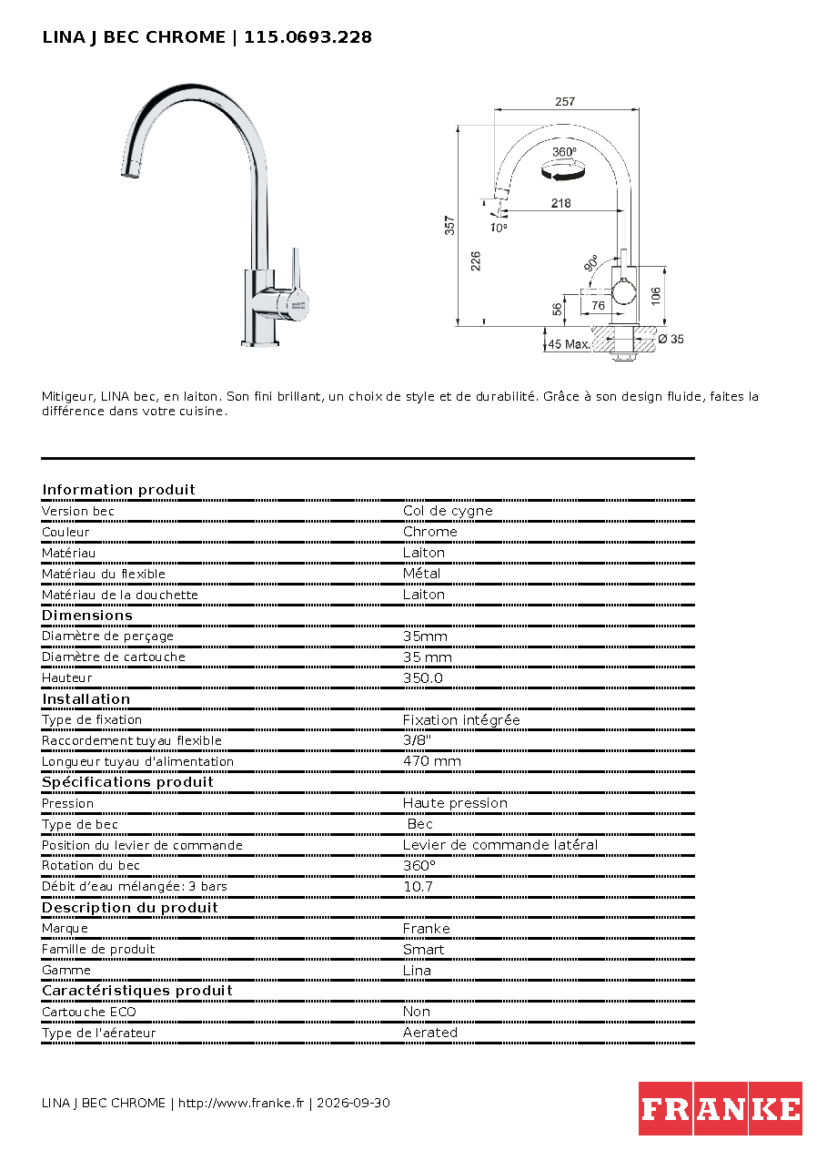 Fiche technique fournisseur