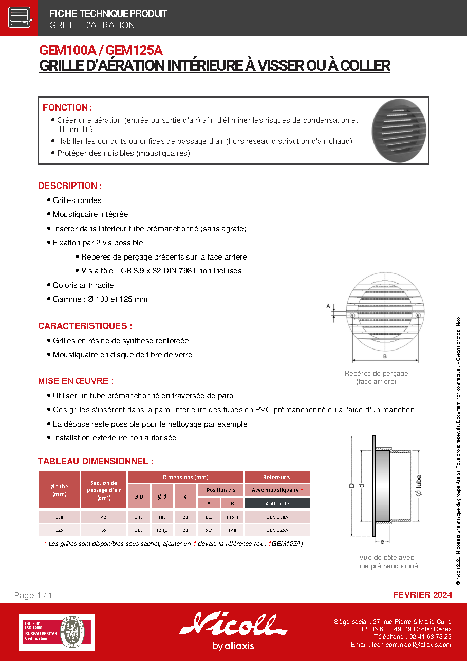 Fiche technique fournisseur