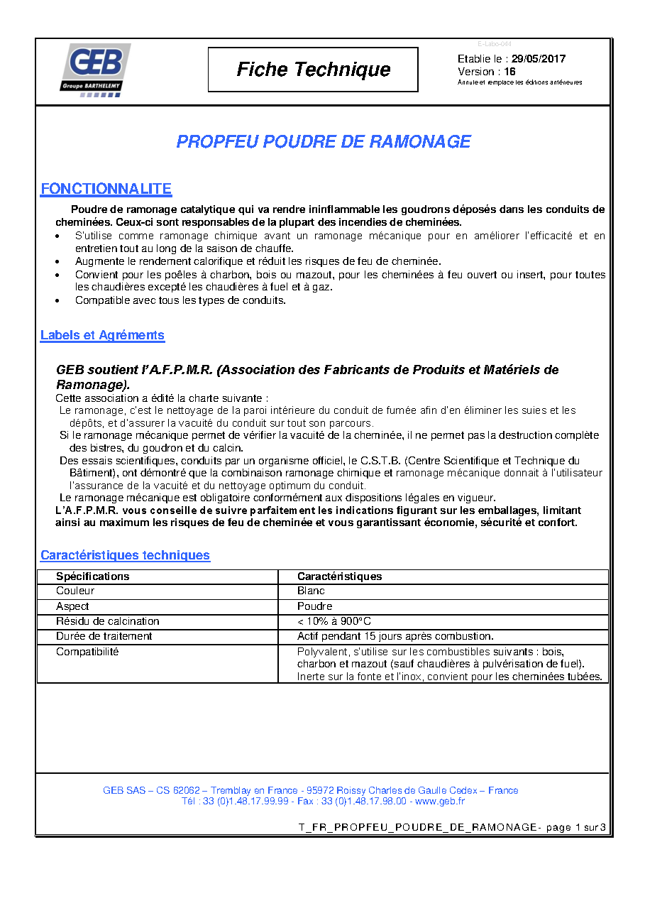 Fiche technique fournisseur