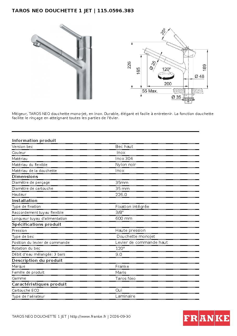 Fiche technique fournisseur