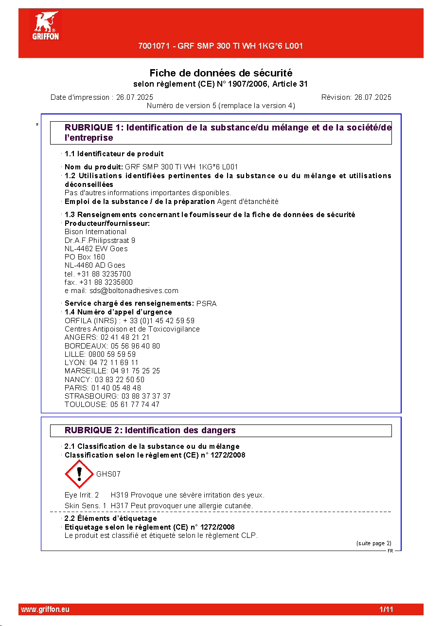 Fiche technique fournisseur