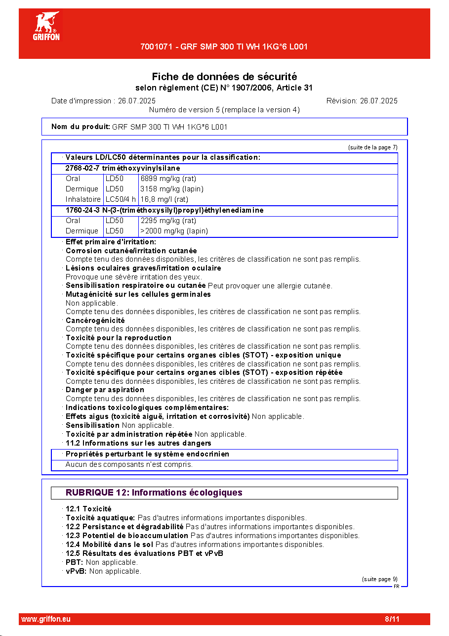 Fiche technique fournisseur