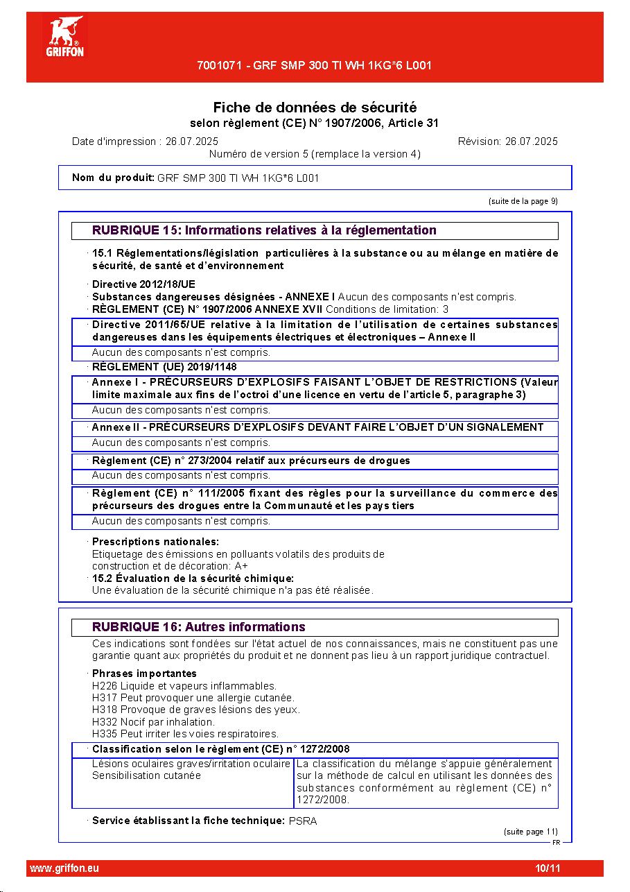 Fiche technique fournisseur