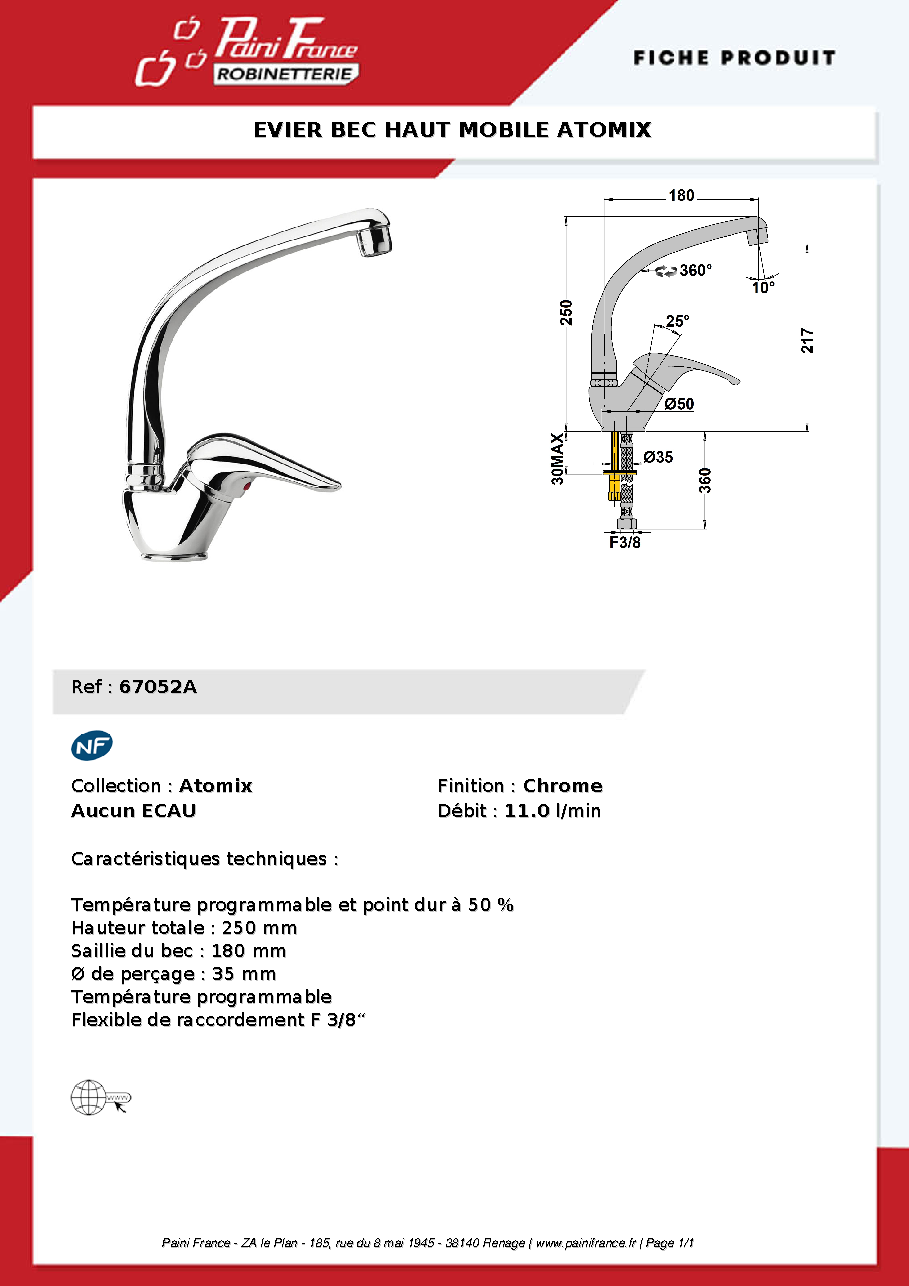 Fiche technique fournisseur