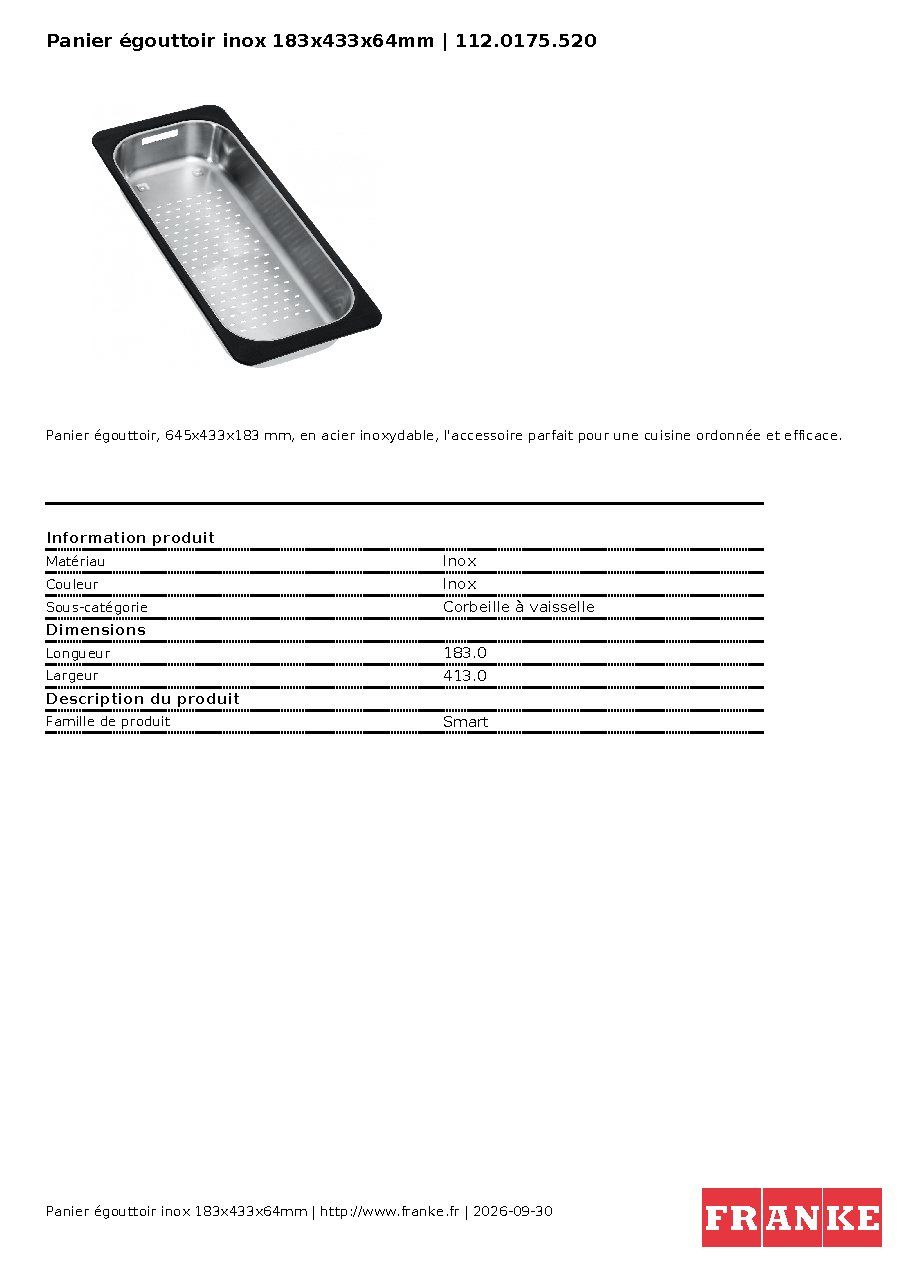 Fiche technique fournisseur