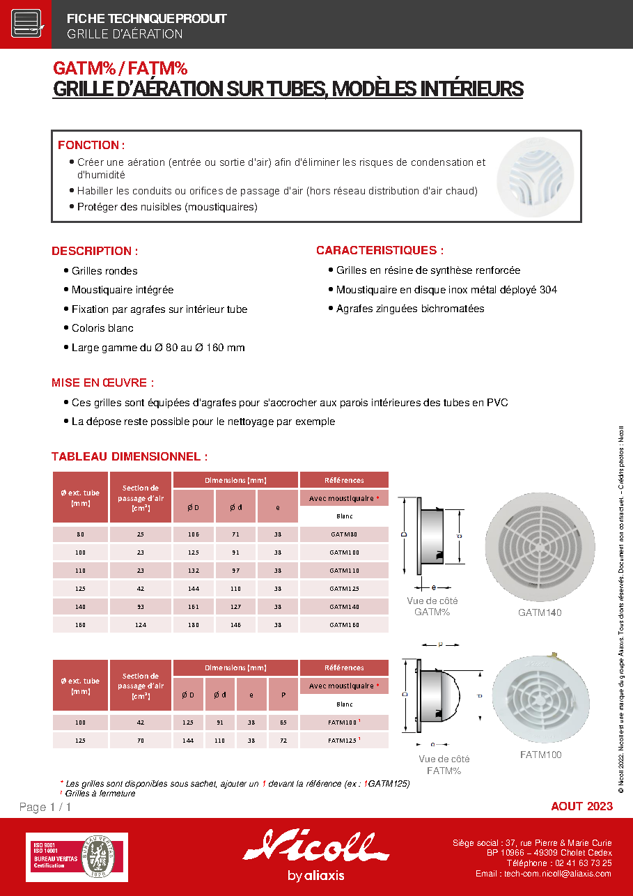 Fiche technique fournisseur