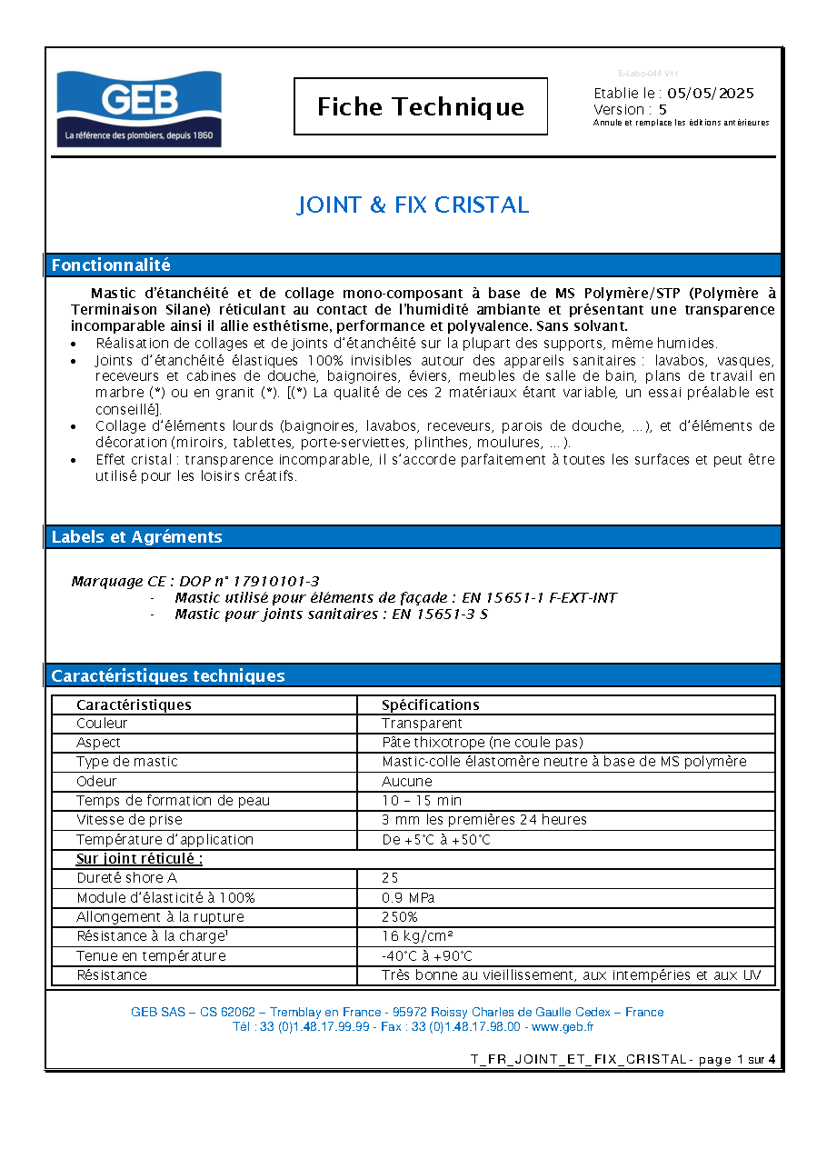 Fiche technique fournisseur