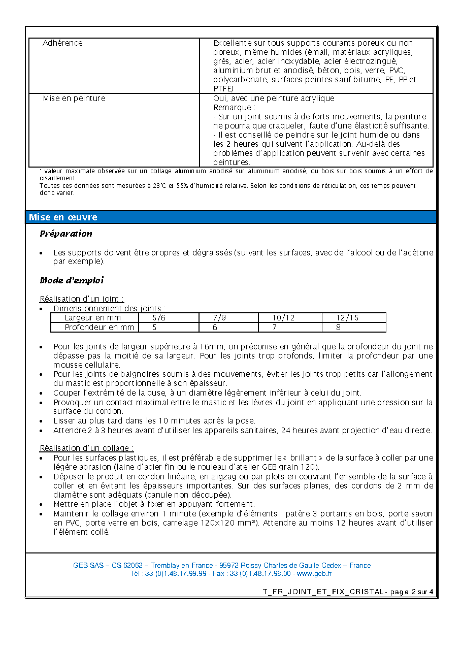 Fiche technique fournisseur