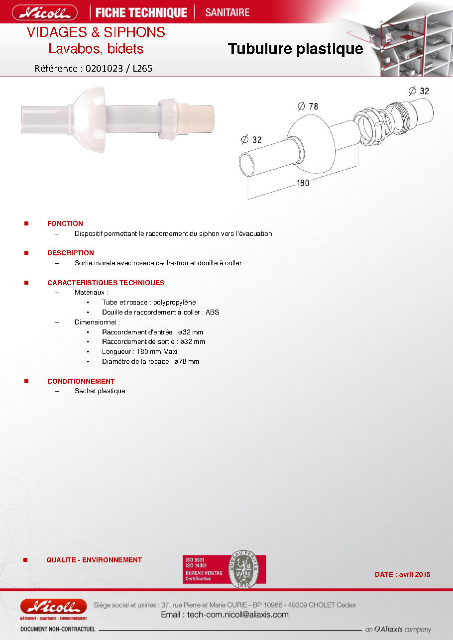 Fiche technique fournisseur