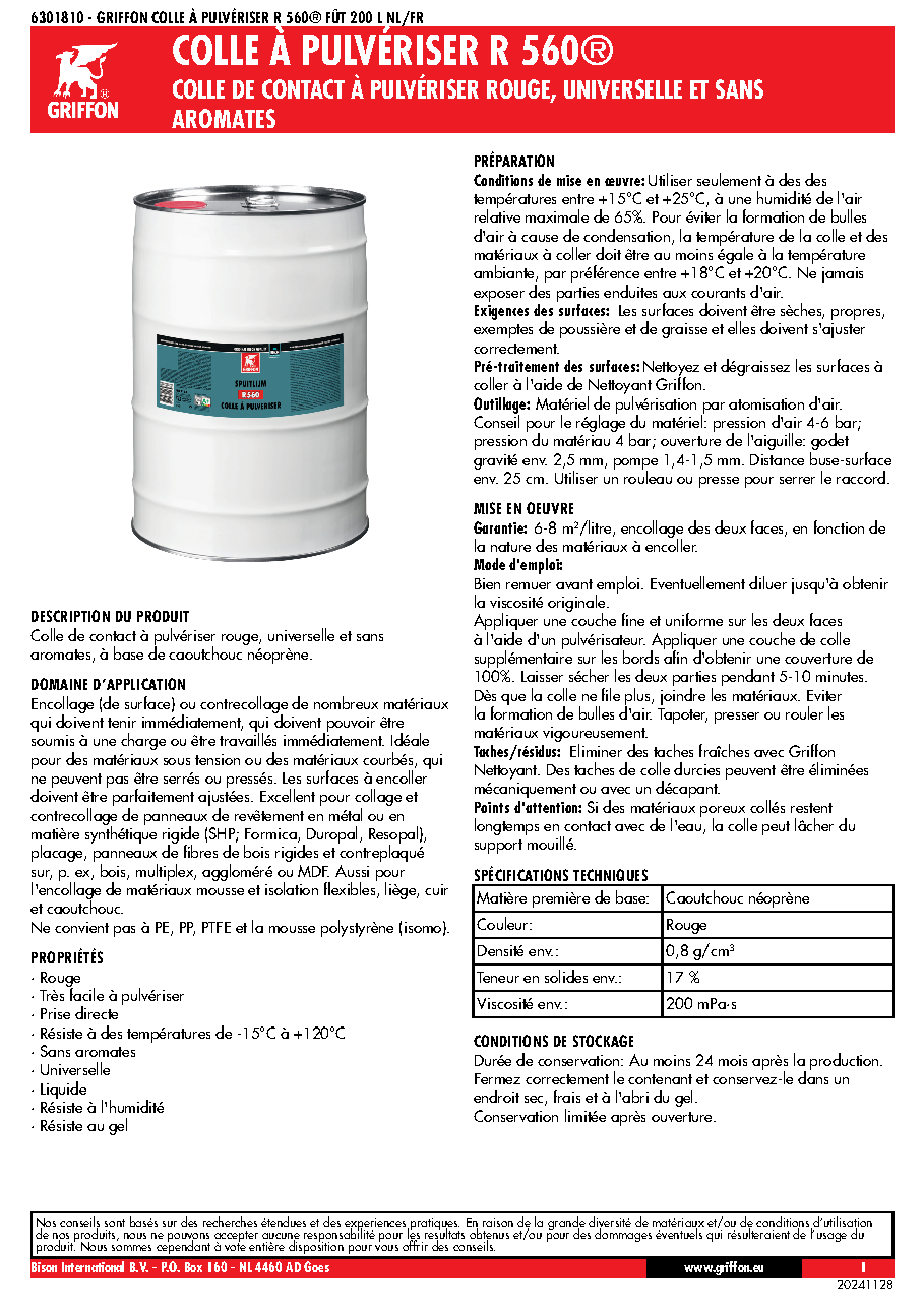 Fiche technique fournisseur