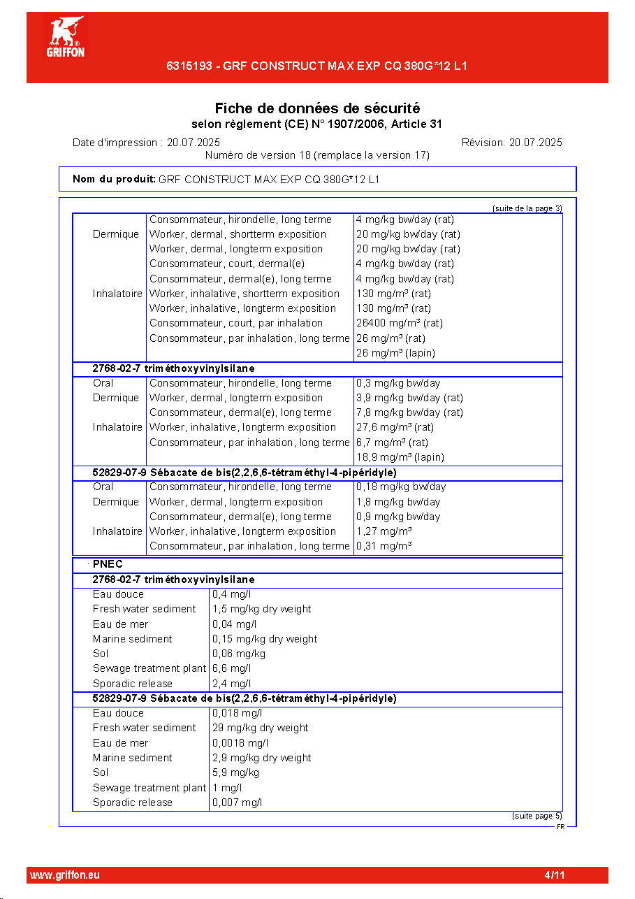 Fiche technique fournisseur