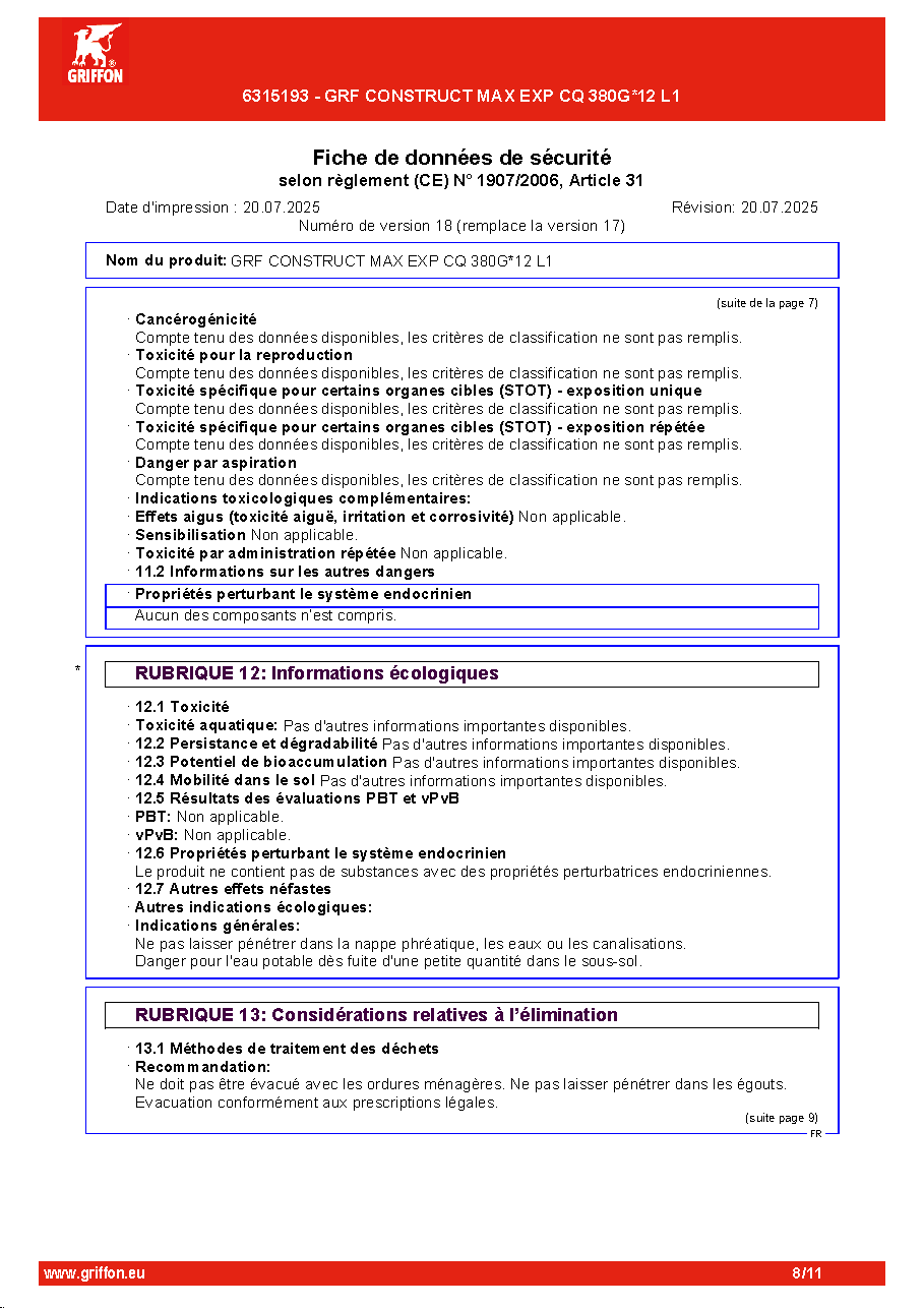 Fiche technique fournisseur