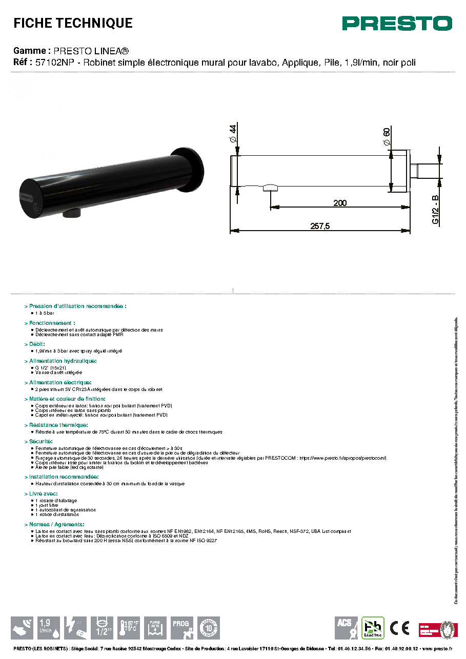 Fiche technique fournisseur