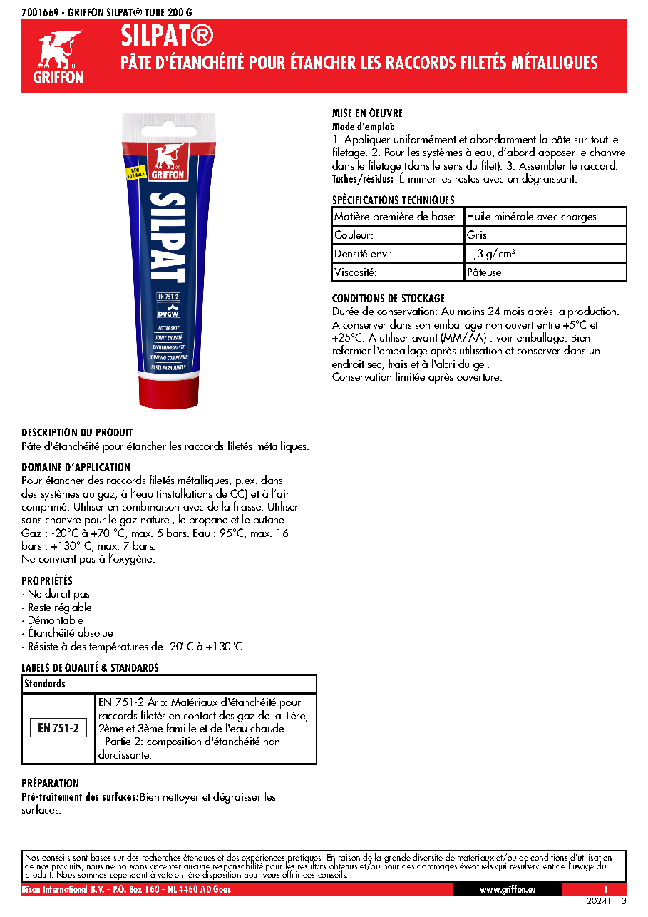 Fiche technique fournisseur
