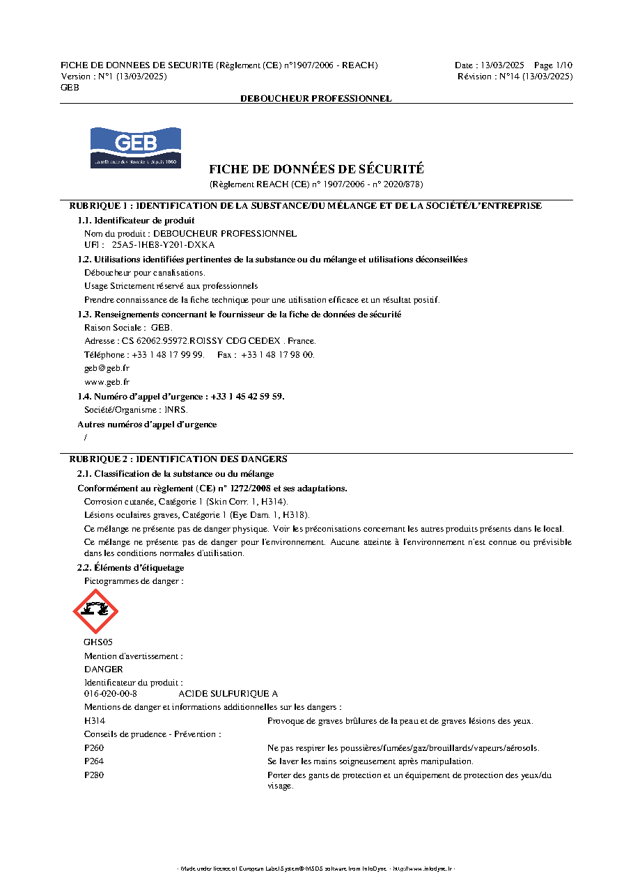 Fiche technique fournisseur
