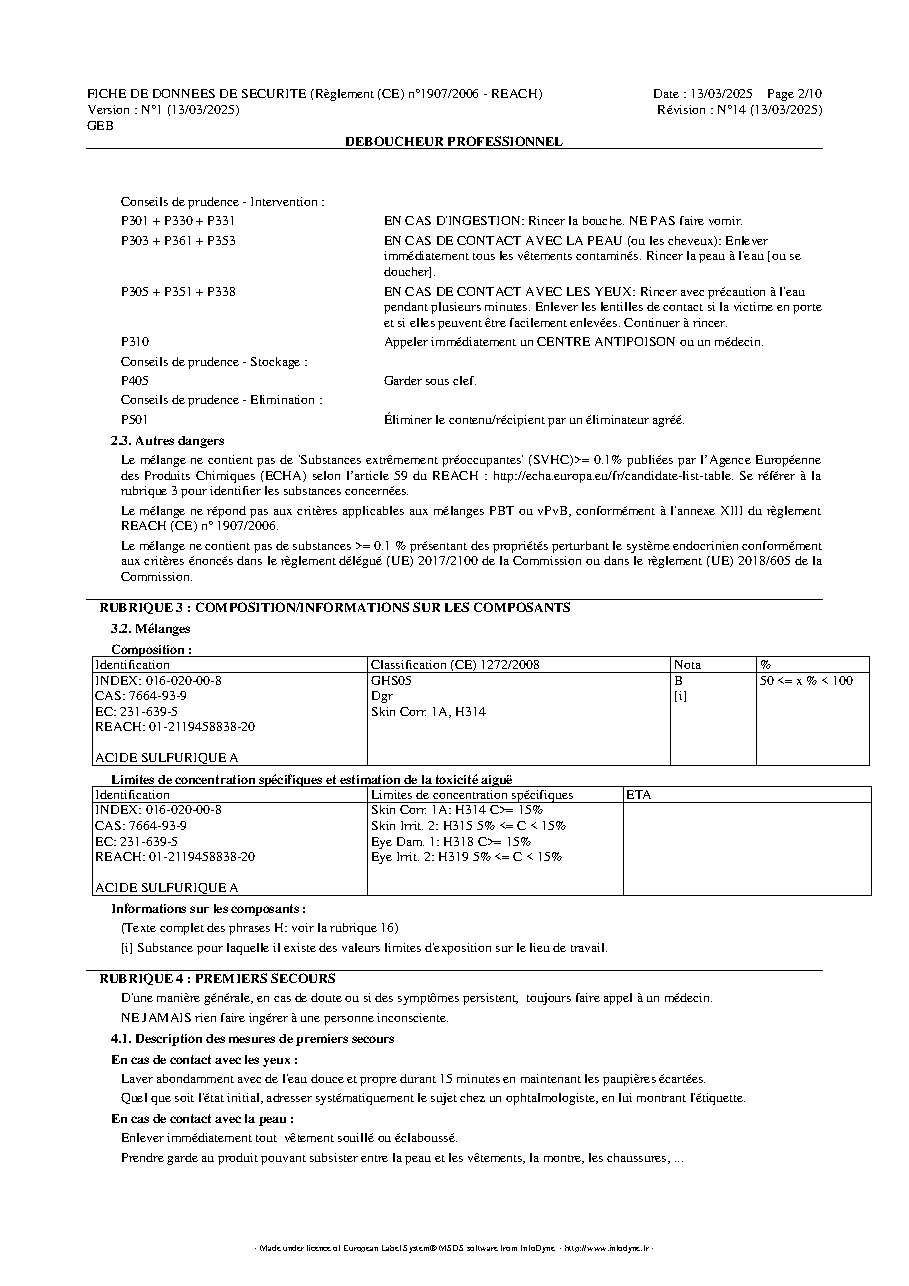 Fiche technique fournisseur