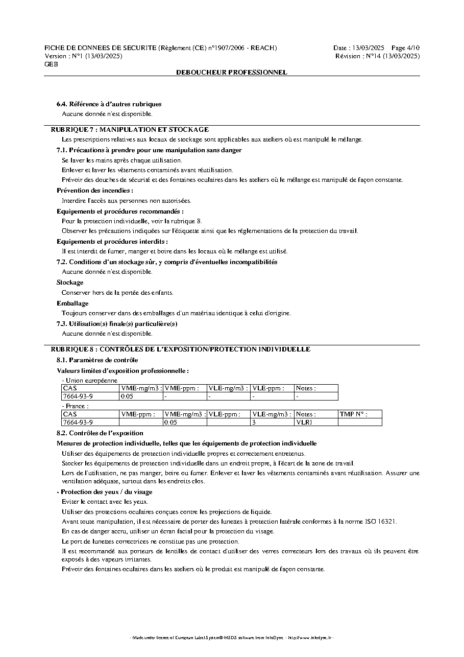 Fiche technique fournisseur