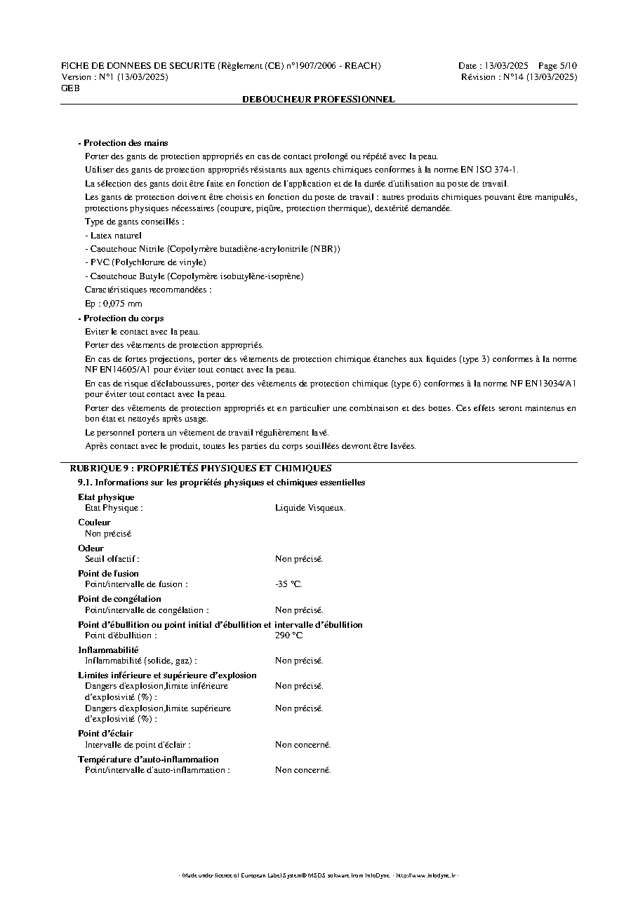 Fiche technique fournisseur