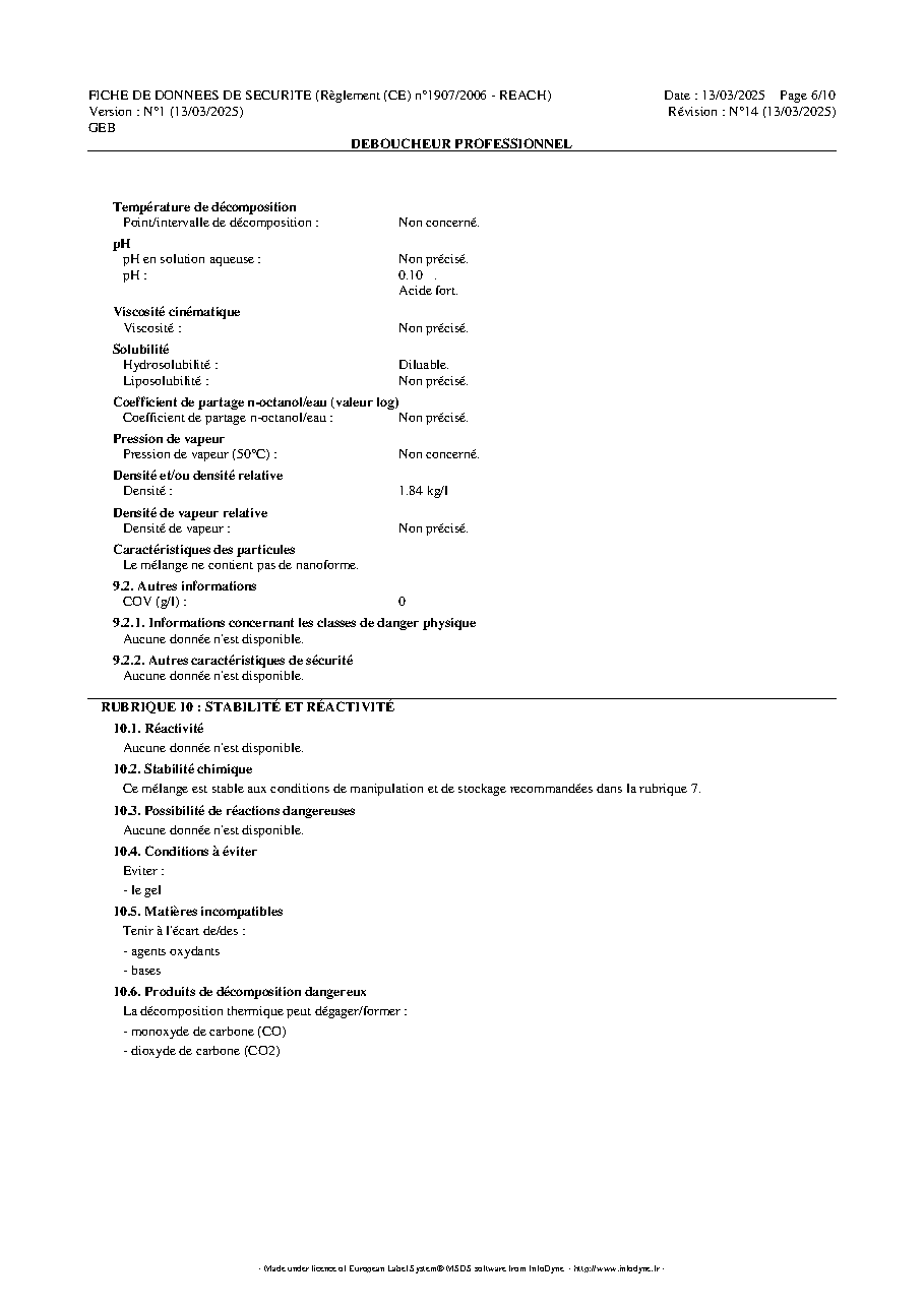 Fiche technique fournisseur