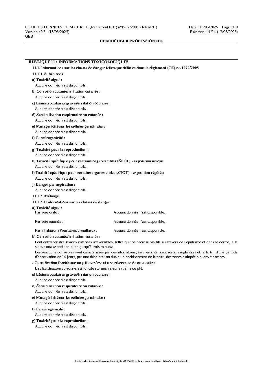 Fiche technique fournisseur