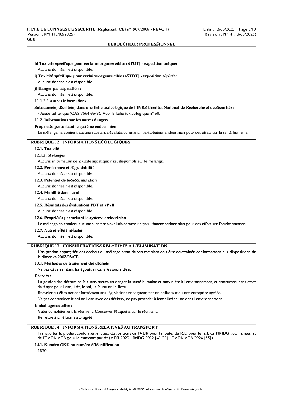 Fiche technique fournisseur