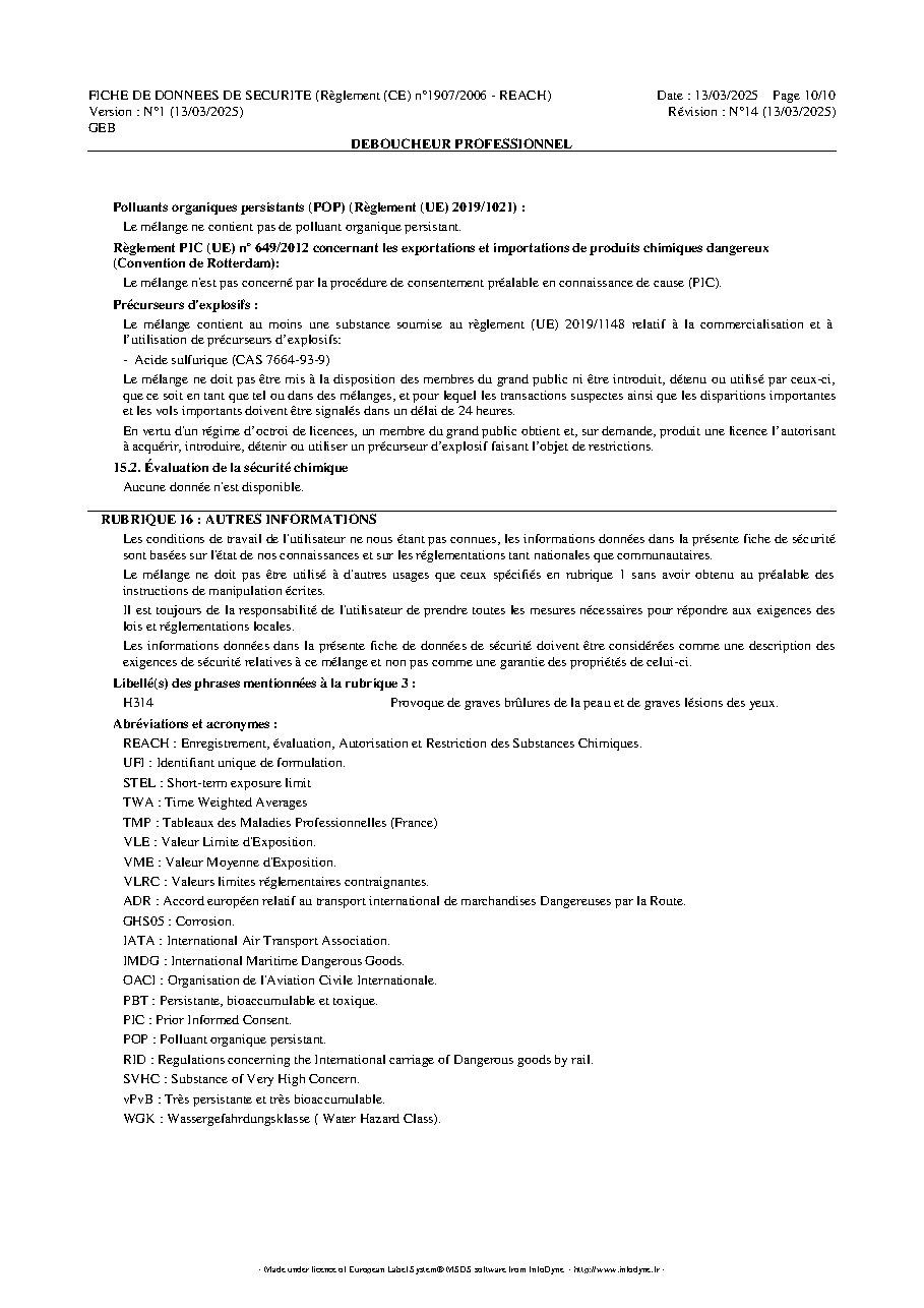 Fiche technique fournisseur