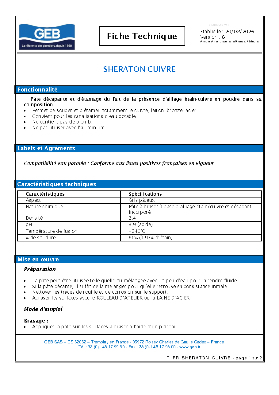 Fiche technique fournisseur